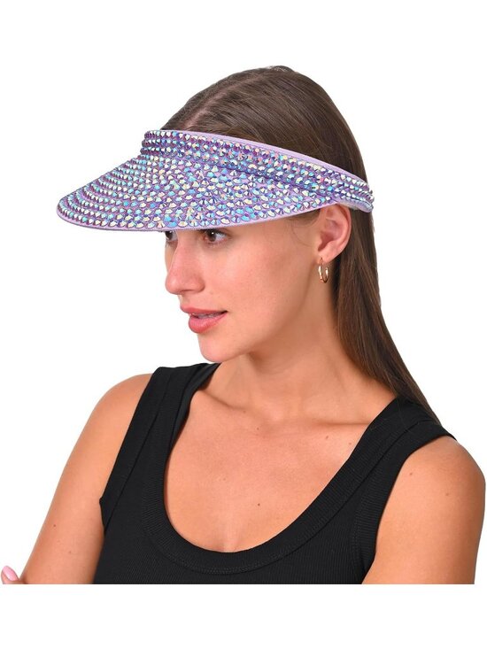 ?Women\'s Purple Sun Shiny Rhinestones Clip On Visor Adjustable Bling Hats main image 5